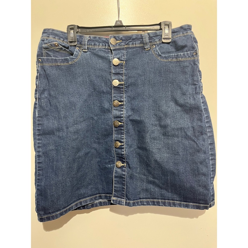 Royality Frame Womens Dark Wash Button Front Denim Mini Skirt XL 16 Indigo Blue